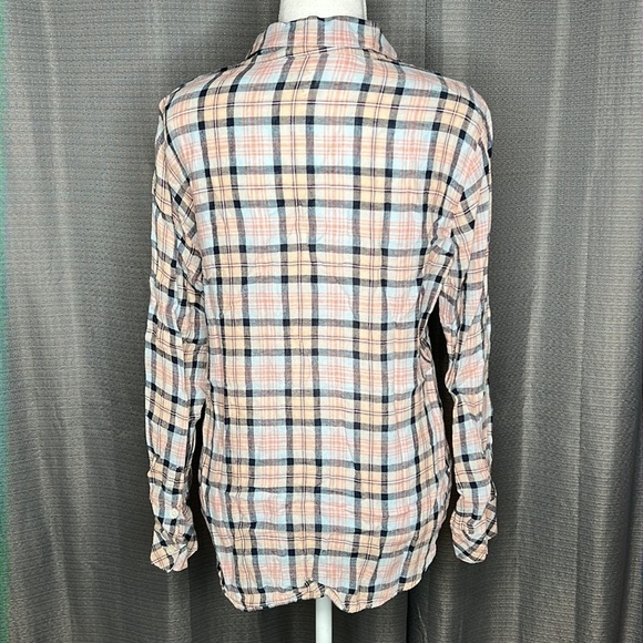 SANCTUARY SMALL BOYFRIEND SHIRT PLAID ORANGE AND BLUE - Picture 2 of 9